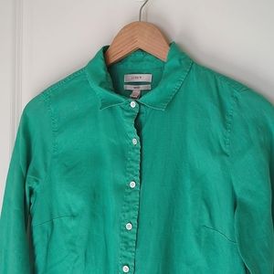 J. Crew Perfect Shirt in Green Linen